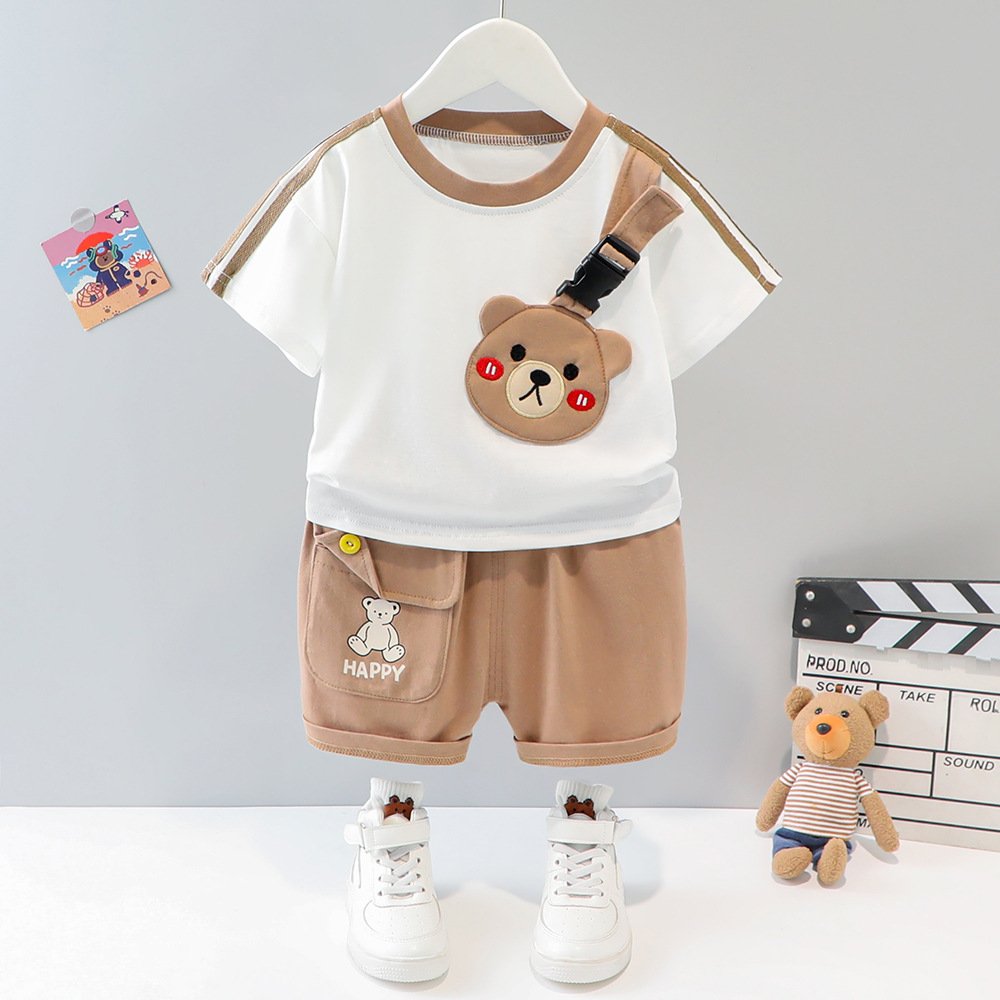 Girls boys clothing set summer short sleeve cartoon animal two pieces set children baby kids clothes 1-4 years old