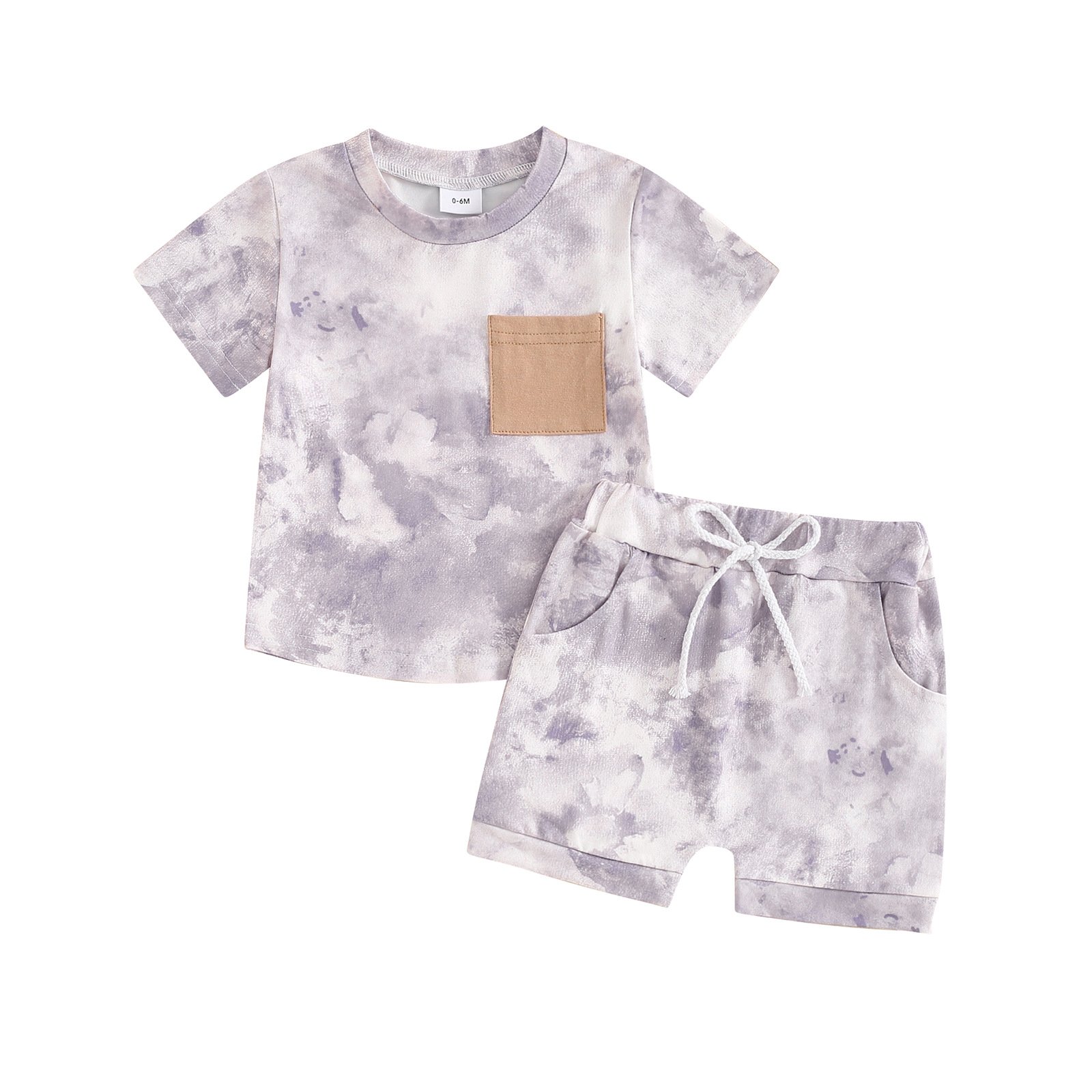 Kids Clothes Summer Tie Dye 2 Piece Short Set With Pocket Terylene Boys Clothing Set