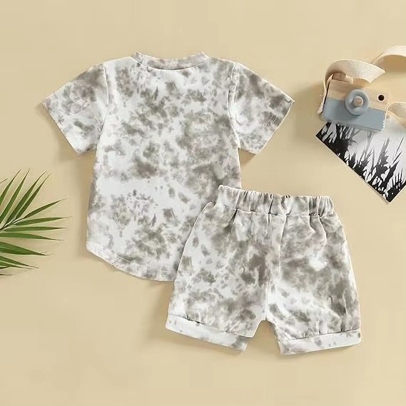 Kids Clothes Summer Tie Dye 2 Piece Short Set With Pocket Terylene Boys Clothing Set