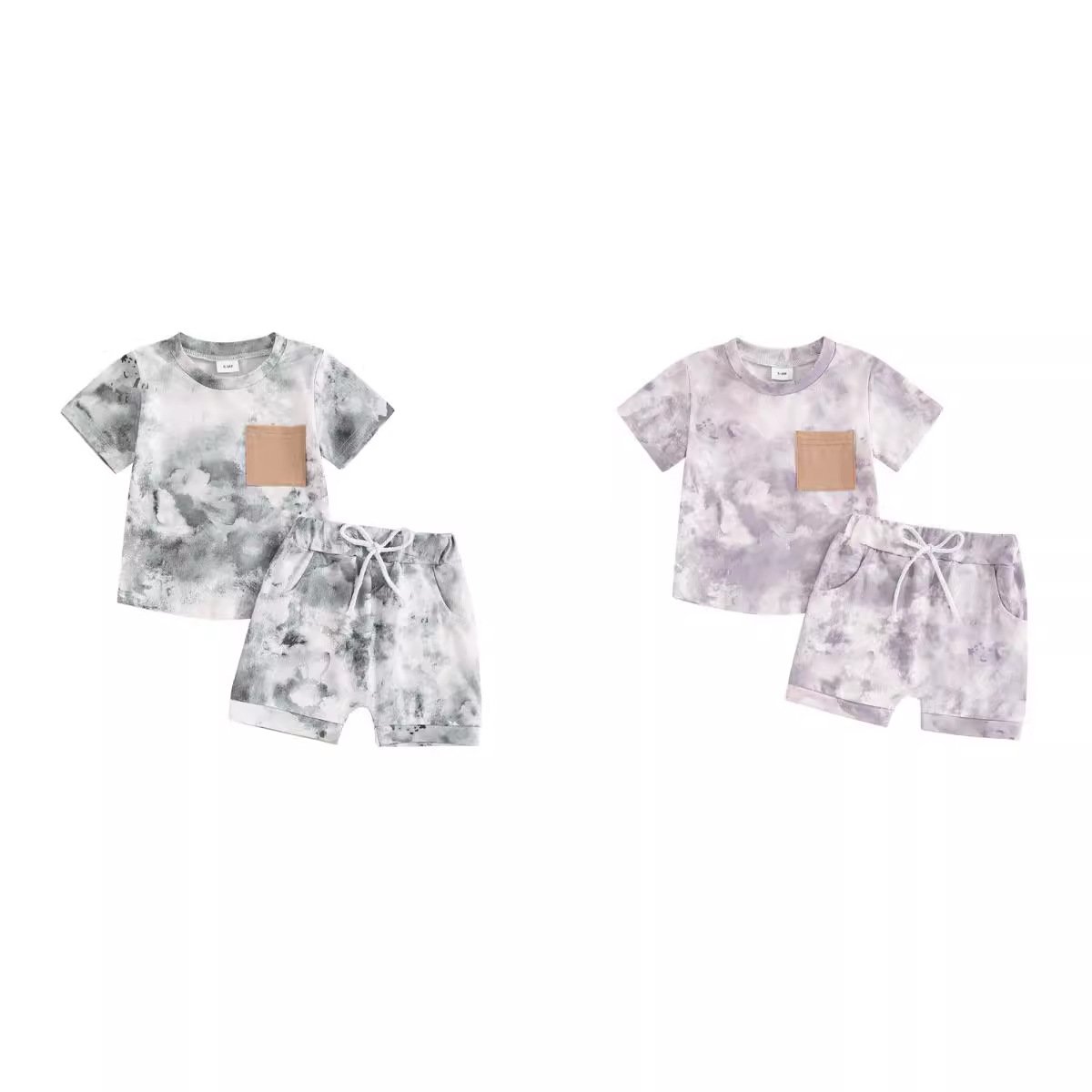 Kids Clothes Summer Tie Dye 2 Piece Short Set With Pocket Terylene Boys Clothing Set