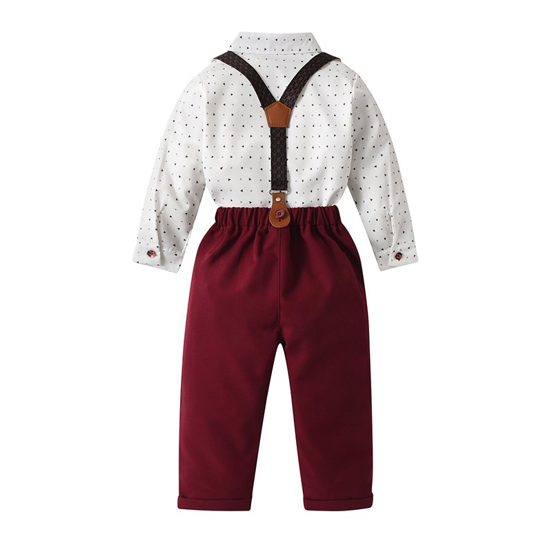 Hot Sale Handsome Boys Clothing Sets Vintage Suspenders Spring Autumn Long Sleeve Suits for Birthday Party Evening Performance
