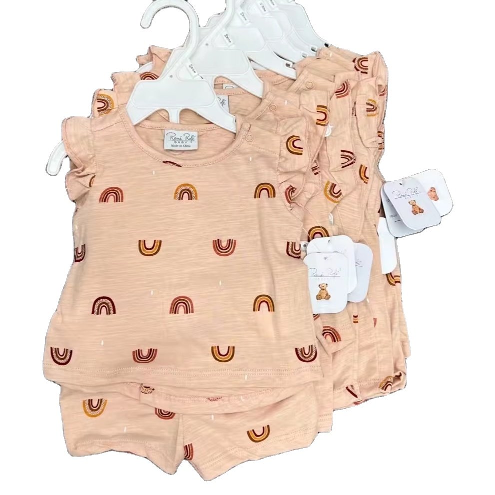 Summer Clothes 2pcs Short Sleeve Cattle Head Turkey Print Tops Drawstring Shorts Boys Baby Clothes Set