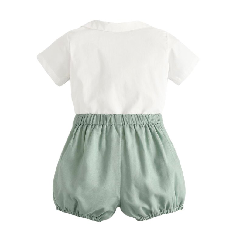 Wholesale Summer Kids Set Children Girl Wear Peter Pan Collar Shirt Shorts Boutique Baby Clothes Toddler Boy Clothing Dress Suit