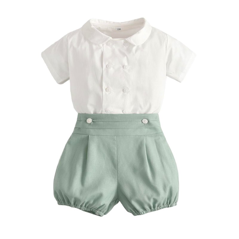 Wholesale Summer Kids Set Children Girl Wear Peter Pan Collar Shirt Shorts Boutique Baby Clothes Toddler Boy Clothing Dress Suit