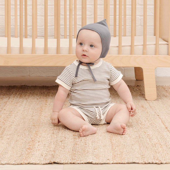 Summer Infant Nordic Style Short Sleeve Lace-up Shorts Waffle Stripe Outfits Baby Boys Girls Clothing Sets