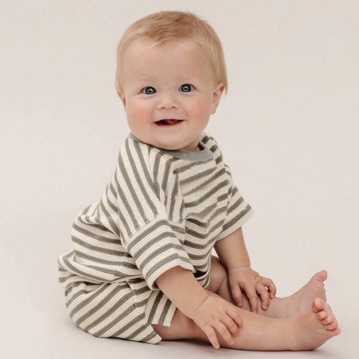 Summer Infant Nordic Style Short Sleeve Lace-up Shorts Waffle Stripe Outfits Baby Boys Girls Clothing Sets