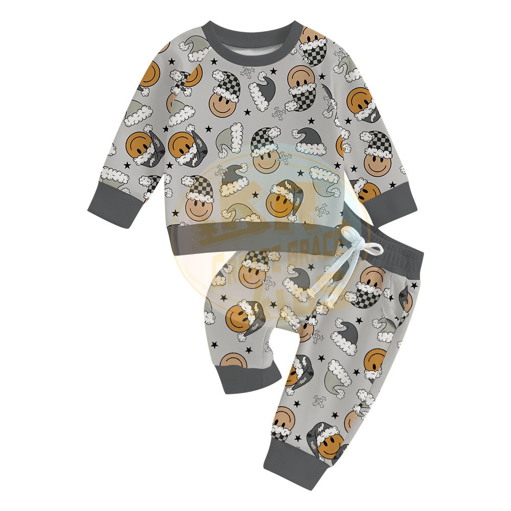 Wholesale boutique winter bamboo clothing set 2 pcs long-sleeved casual children's pajamas set bamboo boy clothing set