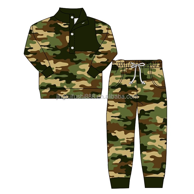 Custom OEM Kids Boys Girls French Terry Sports Wear Tracksuits Autumn Winter Two Pieces Outfits Camouflage Sibling Set
