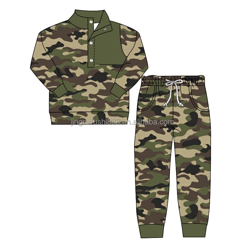 Custom OEM Kids Boys Girls French Terry Sports Wear Tracksuits Autumn Winter Two Pieces Outfits Camouflage Sibling Set