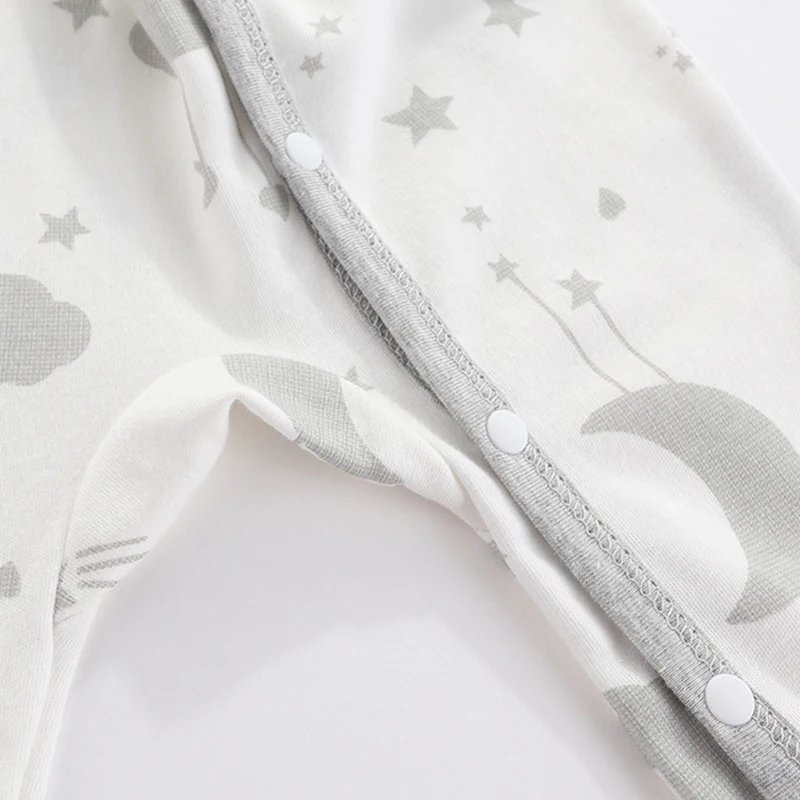 Custom Onesie For Babies Printed Unisex Solid Baby Pajama Romper Button Long Sleeve 100% Organic Cotton Plain Baby Footed Onesie