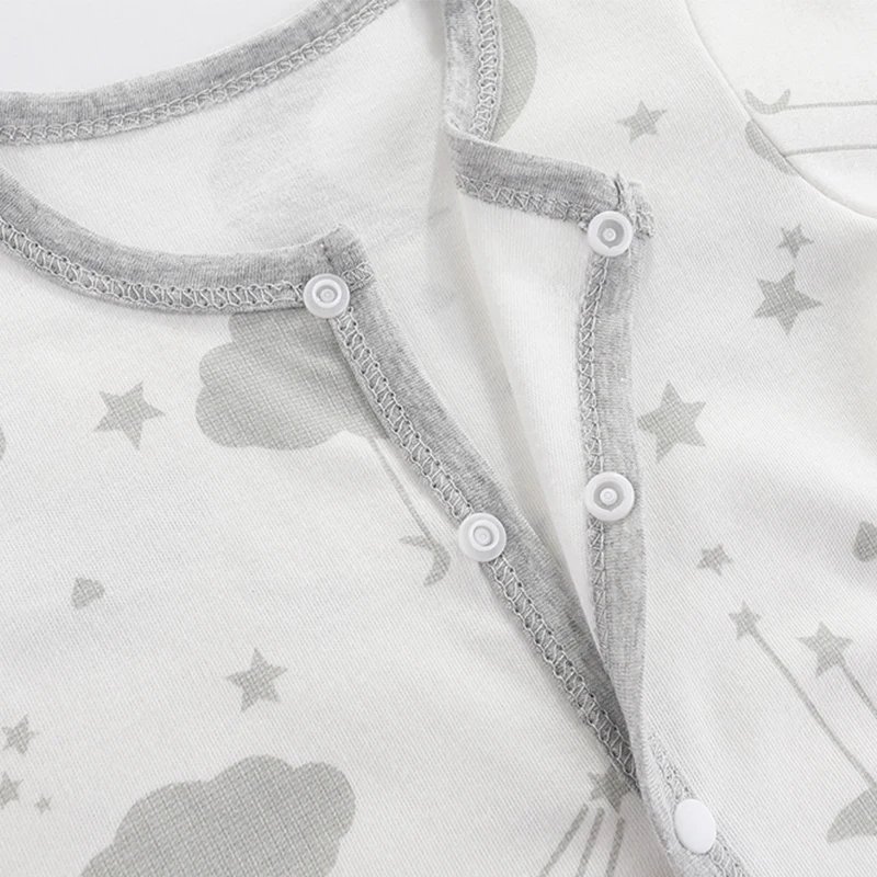 Custom Onesie For Babies Printed Unisex Solid Baby Pajama Romper Button Long Sleeve 100% Organic Cotton Plain Baby Footed Onesie