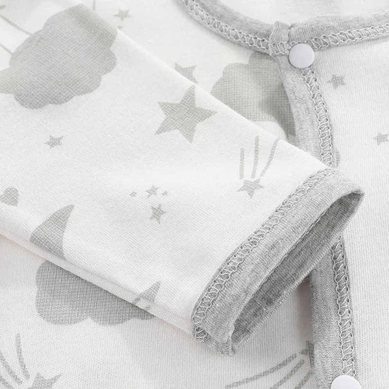 Custom Onesie For Babies Printed Unisex Solid Baby Pajama Romper Button Long Sleeve 100% Organic Cotton Plain Baby Footed Onesie