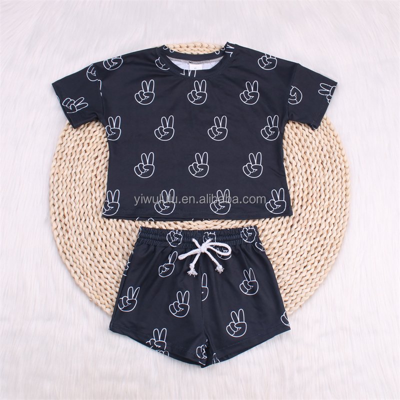 Wholesale Two Piece Kids Clothes Set Cotton Short Sleeve Custom Children Boys Clothing Sets