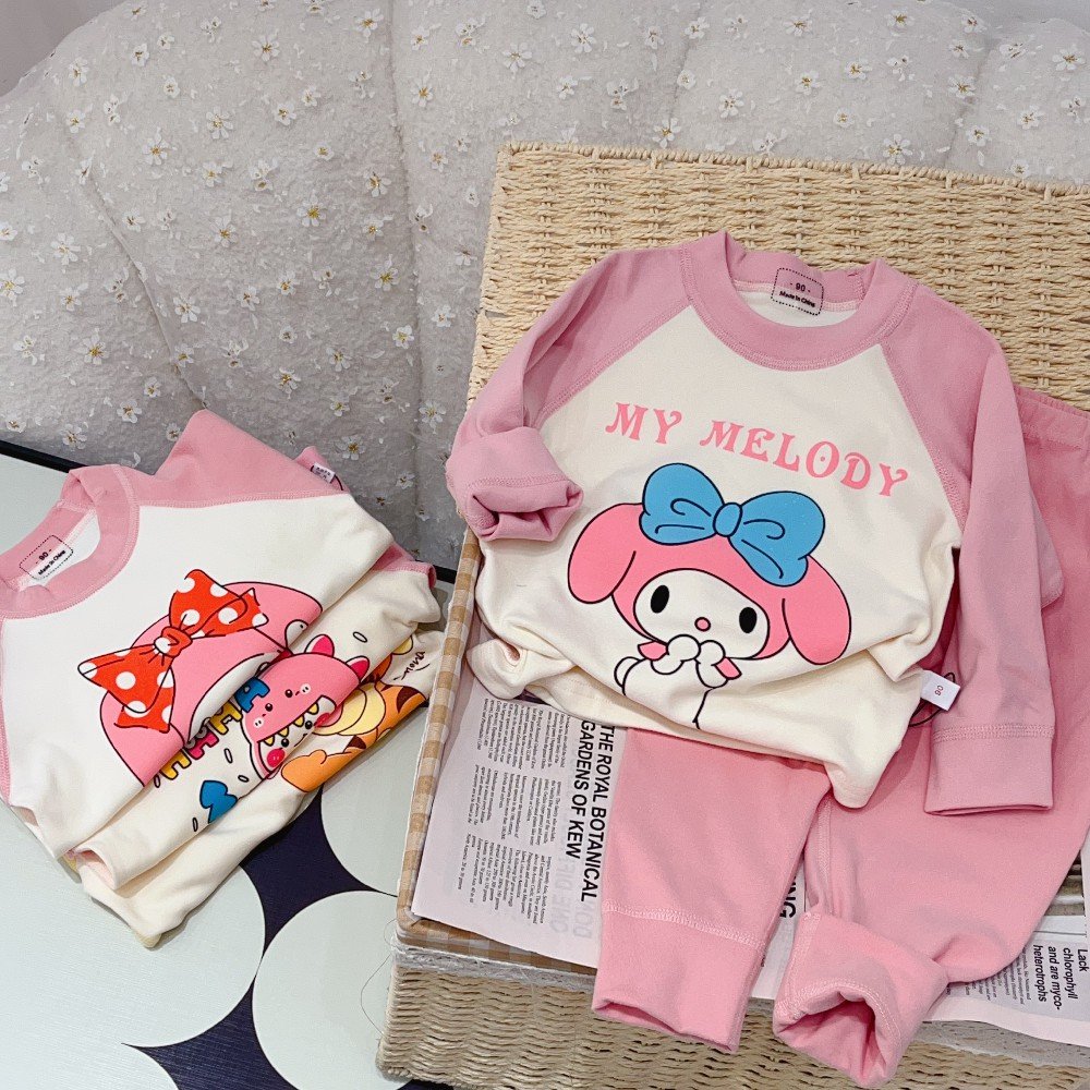 Children's clothes Girls Casual Pink Cotton Two-Piece Set Children's Long Sleeve Pants and Top with Cartoon Print for Home Wear