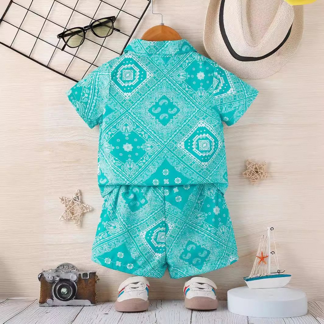 2024 Summer New Cotton Boys Two-Piece Sports Suit Casual Print Soft Foreign Trade Explosions for Kids Clothing Gift Boxes