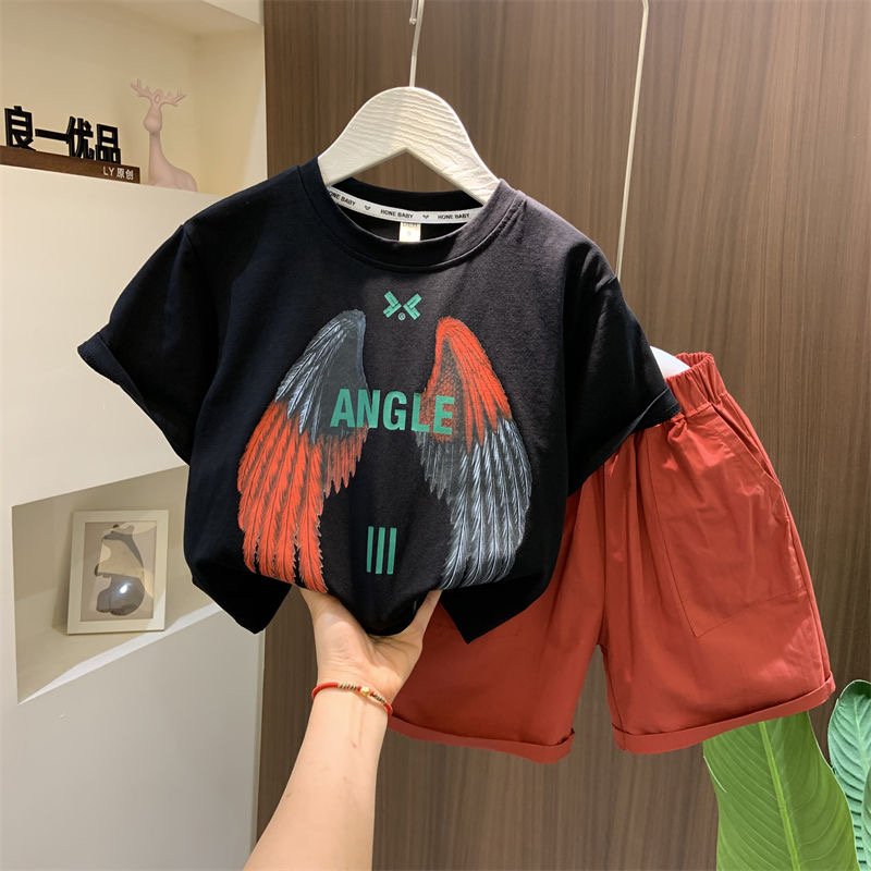 Kids Summer Stylish 2pcs Suits Printed T-shirt+Shorts Fashionable Baby Boys Clothing Sets