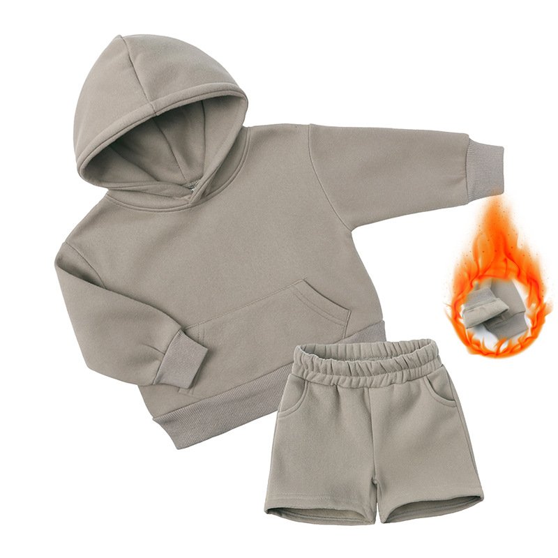 Conyson wholesale New Children's Long-sleeved Hoodie With Shorts Two-piece Unisex Suit Winter Thick Sportswear Boy Clothing Set