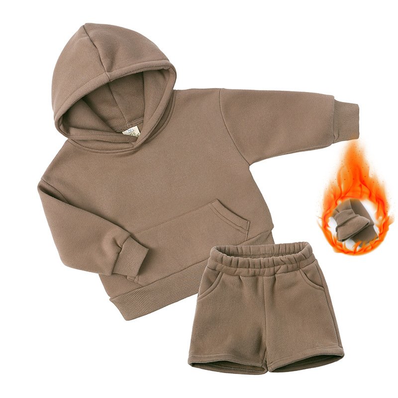 Conyson wholesale New Children's Long-sleeved Hoodie With Shorts Two-piece Unisex Suit Winter Thick Sportswear Boy Clothing Set