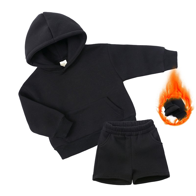 Conyson wholesale New Children's Long-sleeved Hoodie With Shorts Two-piece Unisex Suit Winter Thick Sportswear Boy Clothing Set