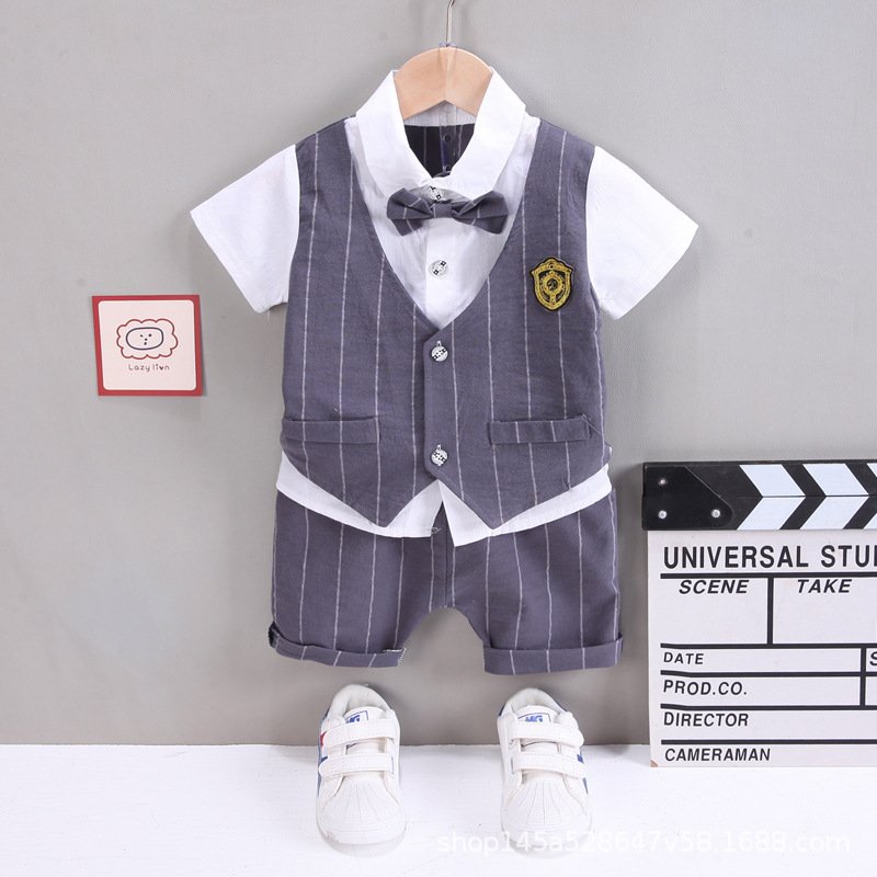 Boys short sleeve baby summer 0-4 years old British vest set children's new two-piece baby summer set