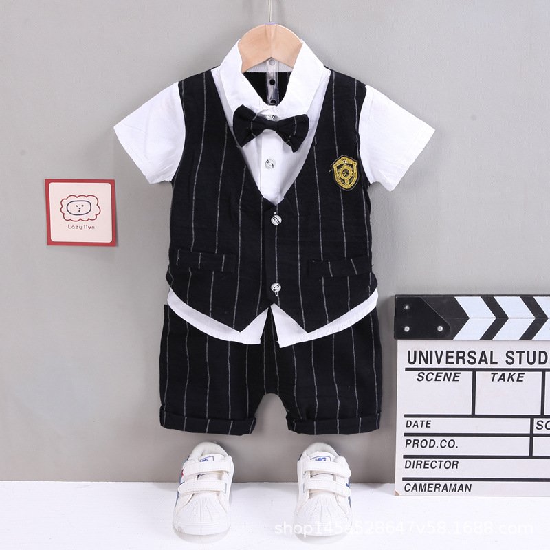 Boys short sleeve baby summer 0-4 years old British vest set children's new two-piece baby summer set