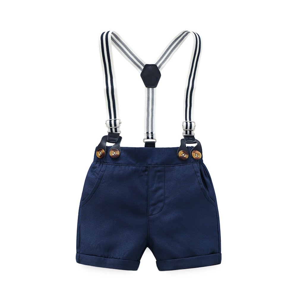 Summer Infant Toddler Clothes Set Wholesale Cotton Baby Boy Clothes Short Sleeve Bowtie Romper Suspenders Shorts Outfit Set