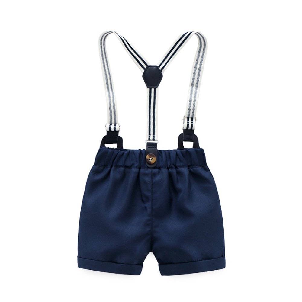 Summer Infant Toddler Clothes Set Wholesale Cotton Baby Boy Clothes Short Sleeve Bowtie Romper Suspenders Shorts Outfit Set