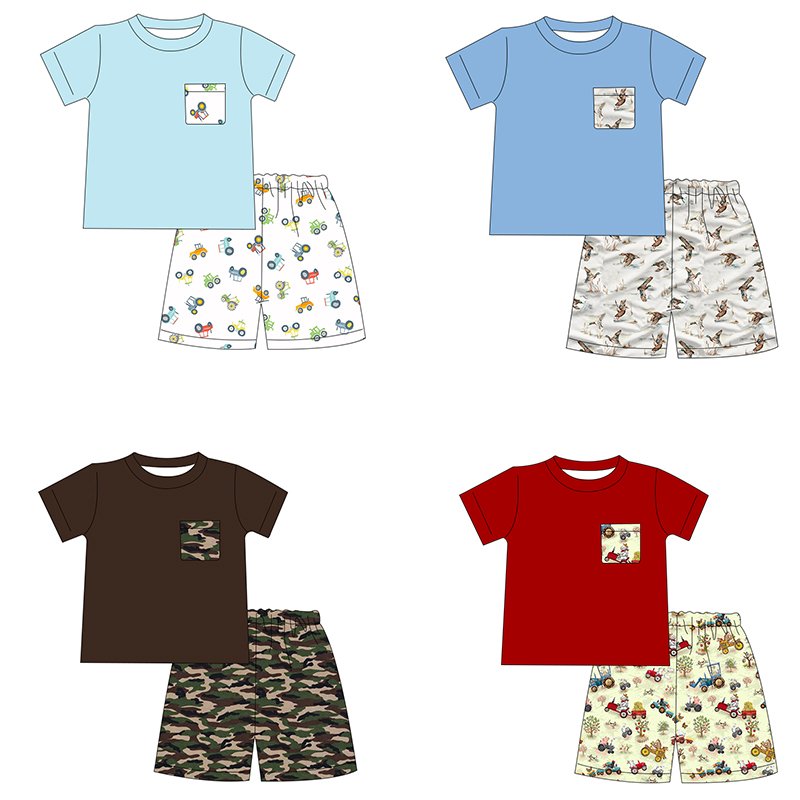 Newest Designs Baby Boys Summer Clothes Wholesale Custom Print Boutique Little Boys Clothing Sets