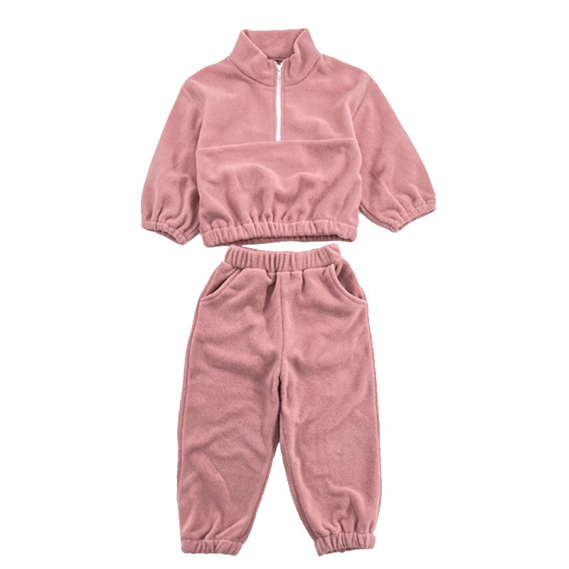 Boys Girls Winter Kids Clothing Wholesale Half-Zip Stand Collar New Polar Fleece Children'S Clothing Custom Boys 2 Piece Set
