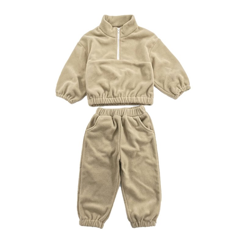 Boys Girls Winter Kids Clothing Wholesale Half-Zip Stand Collar New Polar Fleece Children'S Clothing Custom Boys 2 Piece Set