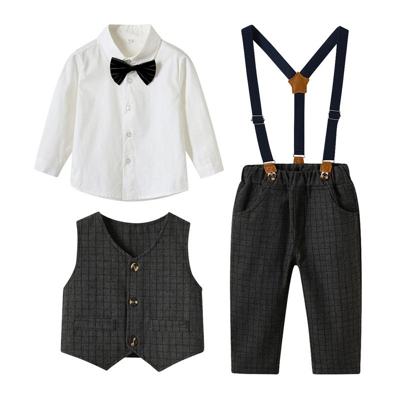Baby Boy Gentleman Vest Suit Kids Boys Clothing Set Suspender Pants Suit Kids Clothes Wedding Party Toddler Boys Clothing Set
