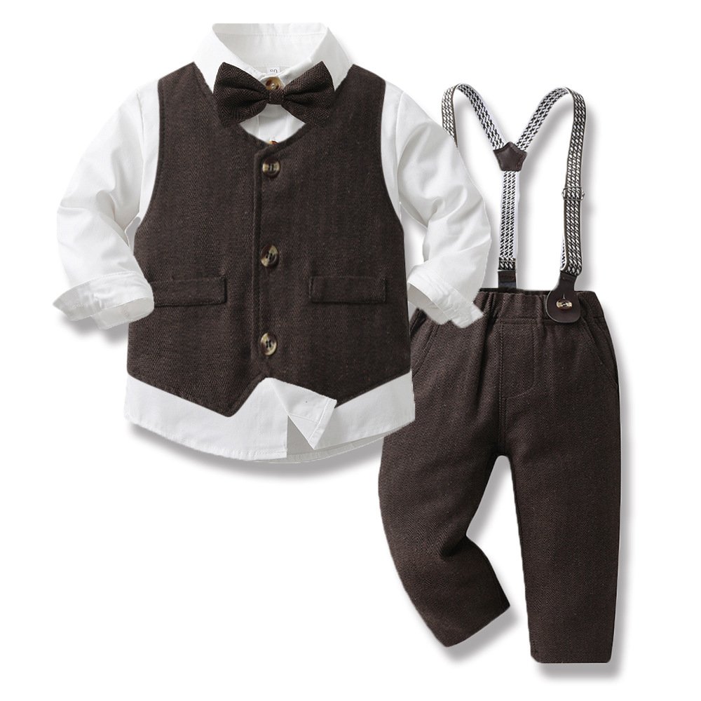 Baby Boy Gentleman Vest Suit Kids Boys Clothing Set Suspender Pants Suit Kids Clothes Wedding Party Toddler Boys Clothing Set