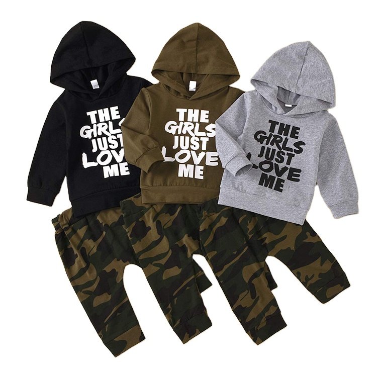 Customized Printing Fashion Spring and Autumn Hoodie Sweater Set Two-piece Baby Boys Clothing Set