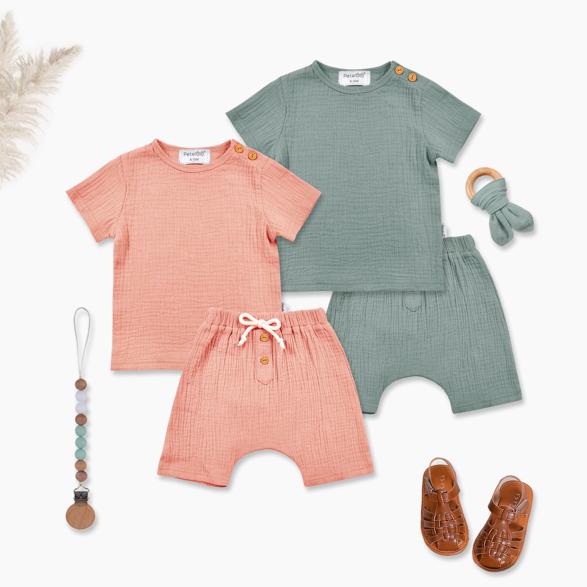 Toddler Kids Baby boys Outfit Clothes Short Sleeve Linen T-shirt Tops Shorts Clothing Set