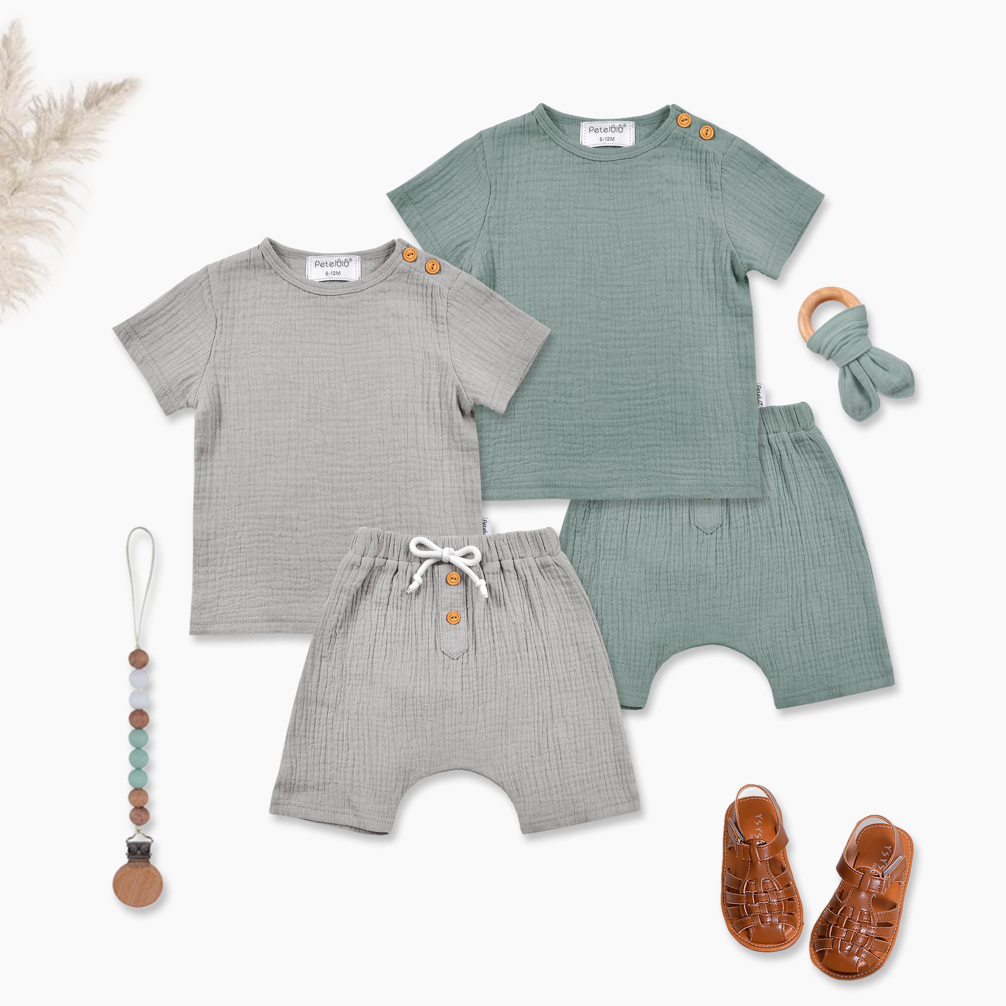 Toddler Kids Baby boys Outfit Clothes Short Sleeve Linen T-shirt Tops Shorts Clothing Set