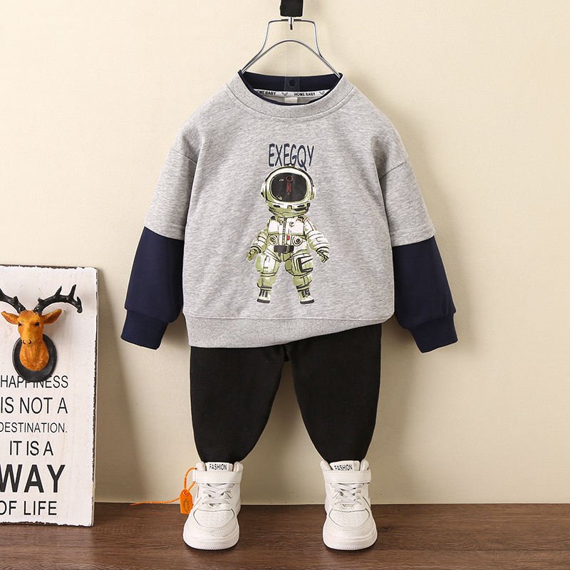 Set For Children's Causal Clothing New Boys Girls Sport Suit Long Sleeved Thickened Plush 2 Pieces Set For 3-8 Years Old Kids
