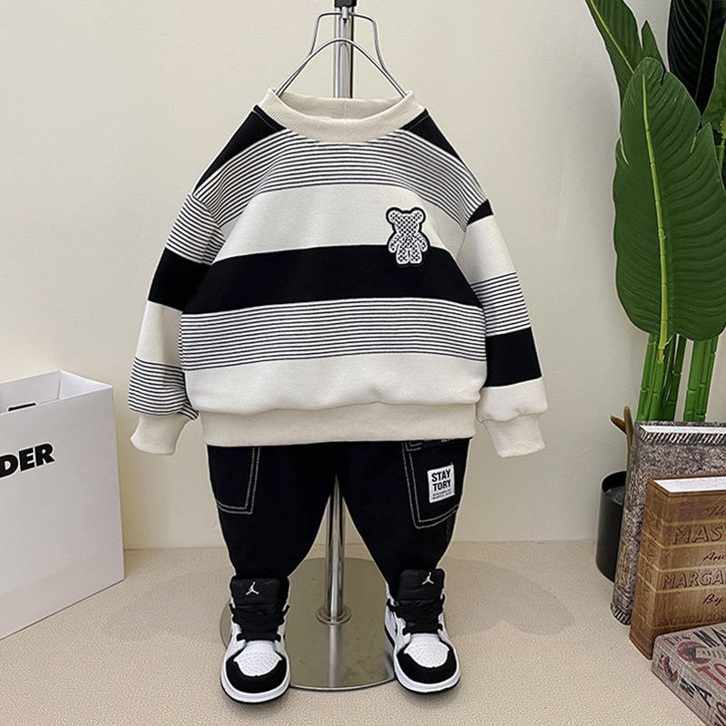 Set For Children's Causal Clothing New Boys Girls Sport Suit Long Sleeved Thickened Plush 2 Pieces Set For 3-8 Years Old Kids