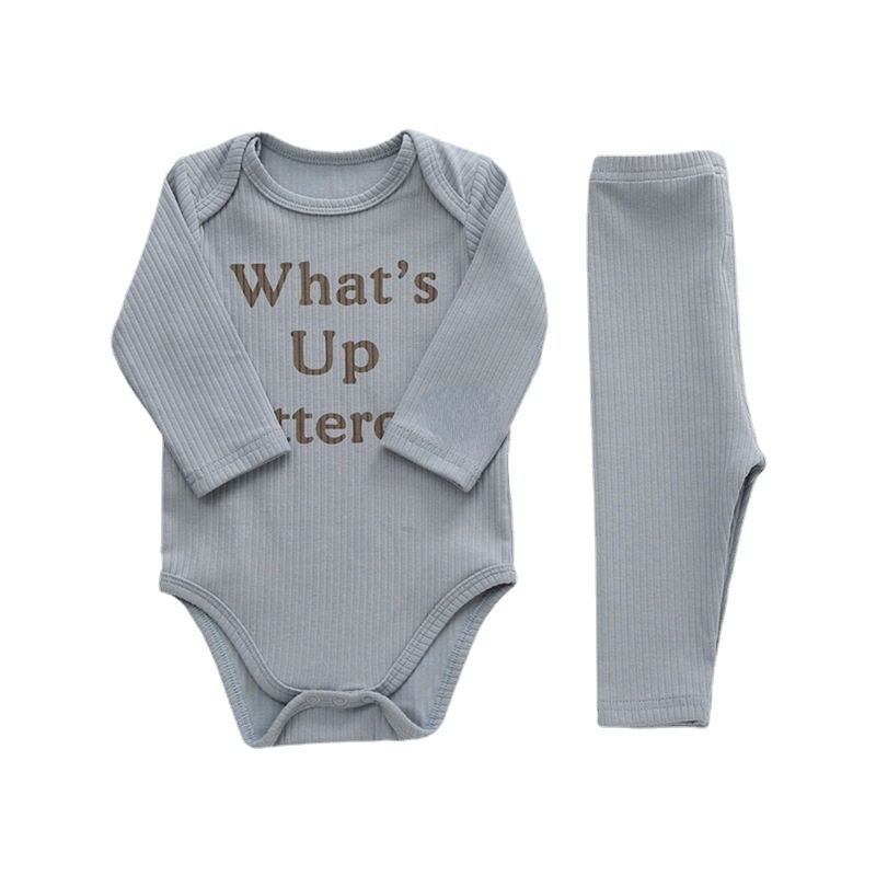 Hot Sale Korean Baby Clothing Set 2 Pieces Set Ribbed Newborn Baby Clothes With Letter Printing
