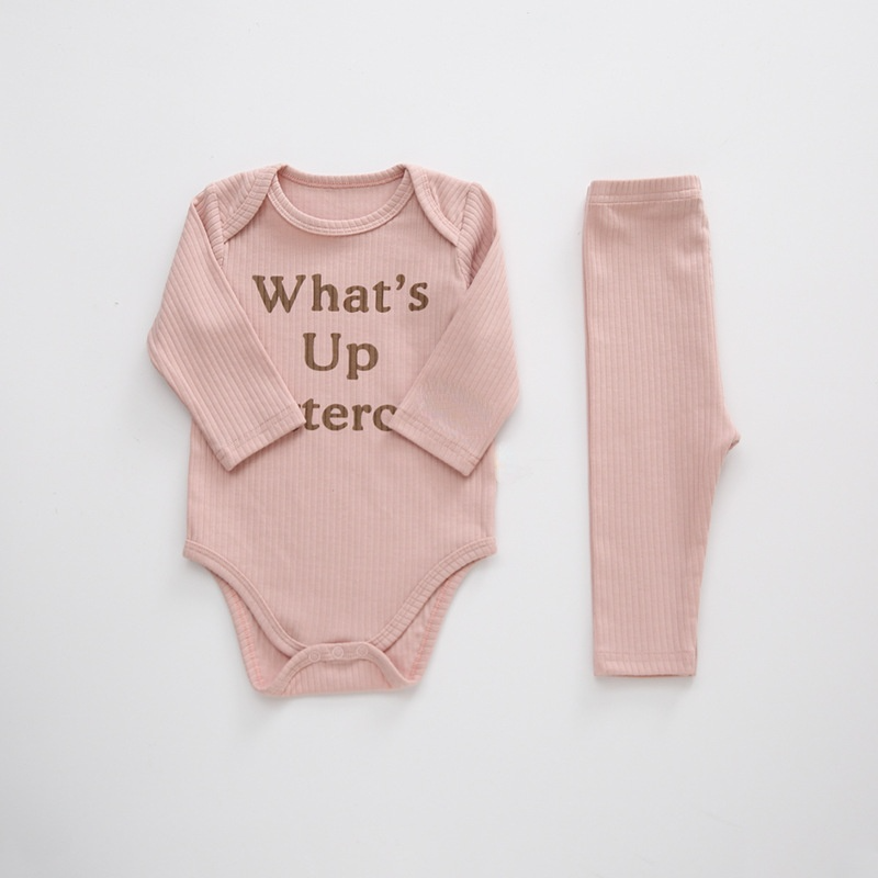 Hot Sale Korean Baby Clothing Set 2 Pieces Set Ribbed Newborn Baby Clothes With Letter Printing