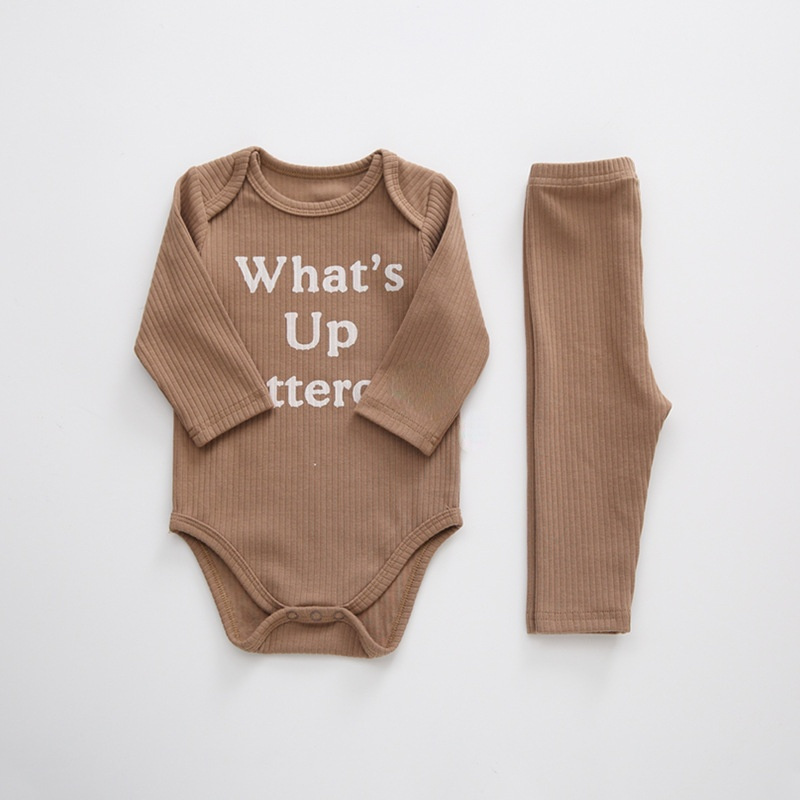 Hot Sale Korean Baby Clothing Set 2 Pieces Set Ribbed Newborn Baby Clothes With Letter Printing