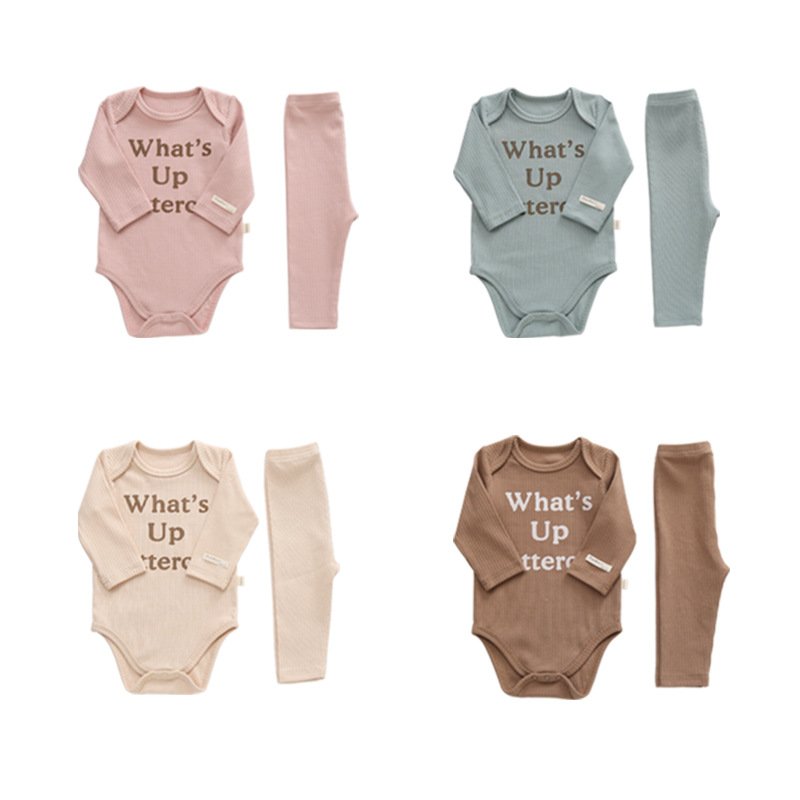 Hot Sale Korean Baby Clothing Set 2 Pieces Set Ribbed Newborn Baby Clothes With Letter Printing