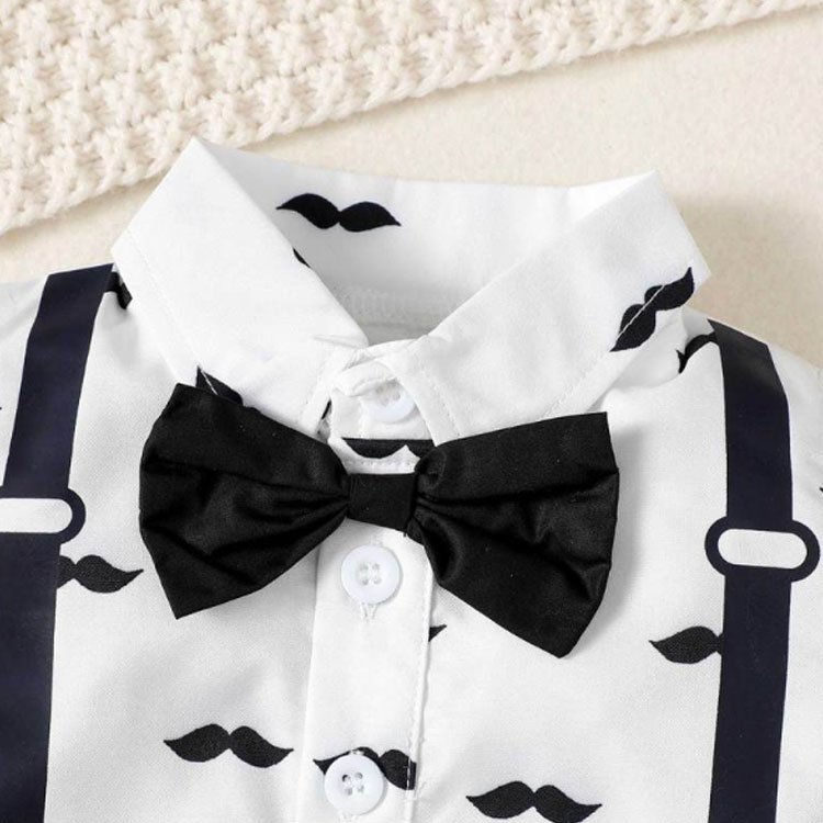 Customized bowtie decor custom logo turn down neck kids boys clothes for 3-6M two piece t shirt and short set