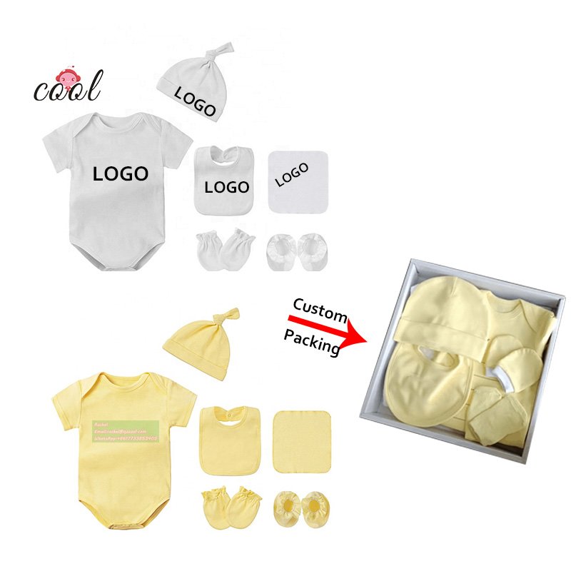 Custom Newborn baby clothing set wholesale Babies Gift Box Combed Cotton rompers bibs mitten 8pcs New Born Baby Clothes gift Set