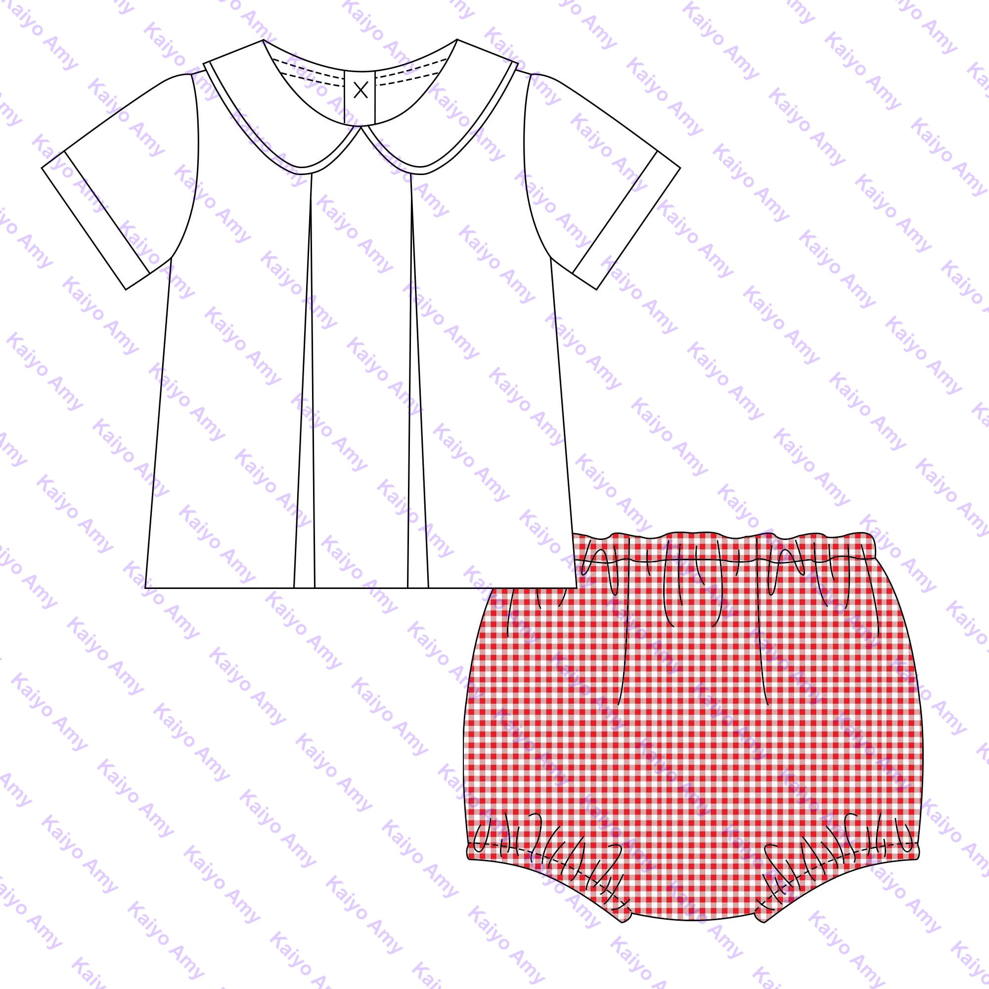 Mardi Gras toddler boys clothing set peter pan collar t shirts matching woven gingham baby boys diaper set