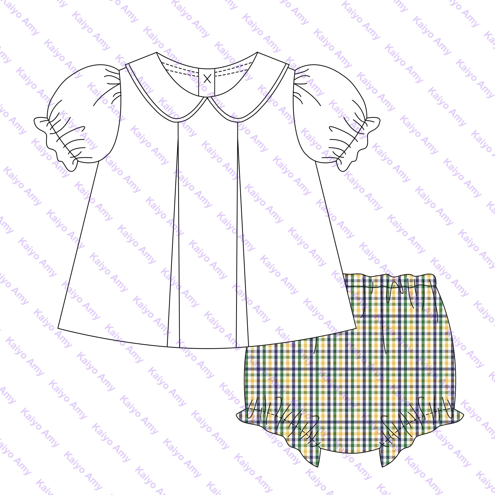 Mardi Gras toddler boys clothing set peter pan collar t shirts matching woven gingham baby boys diaper set