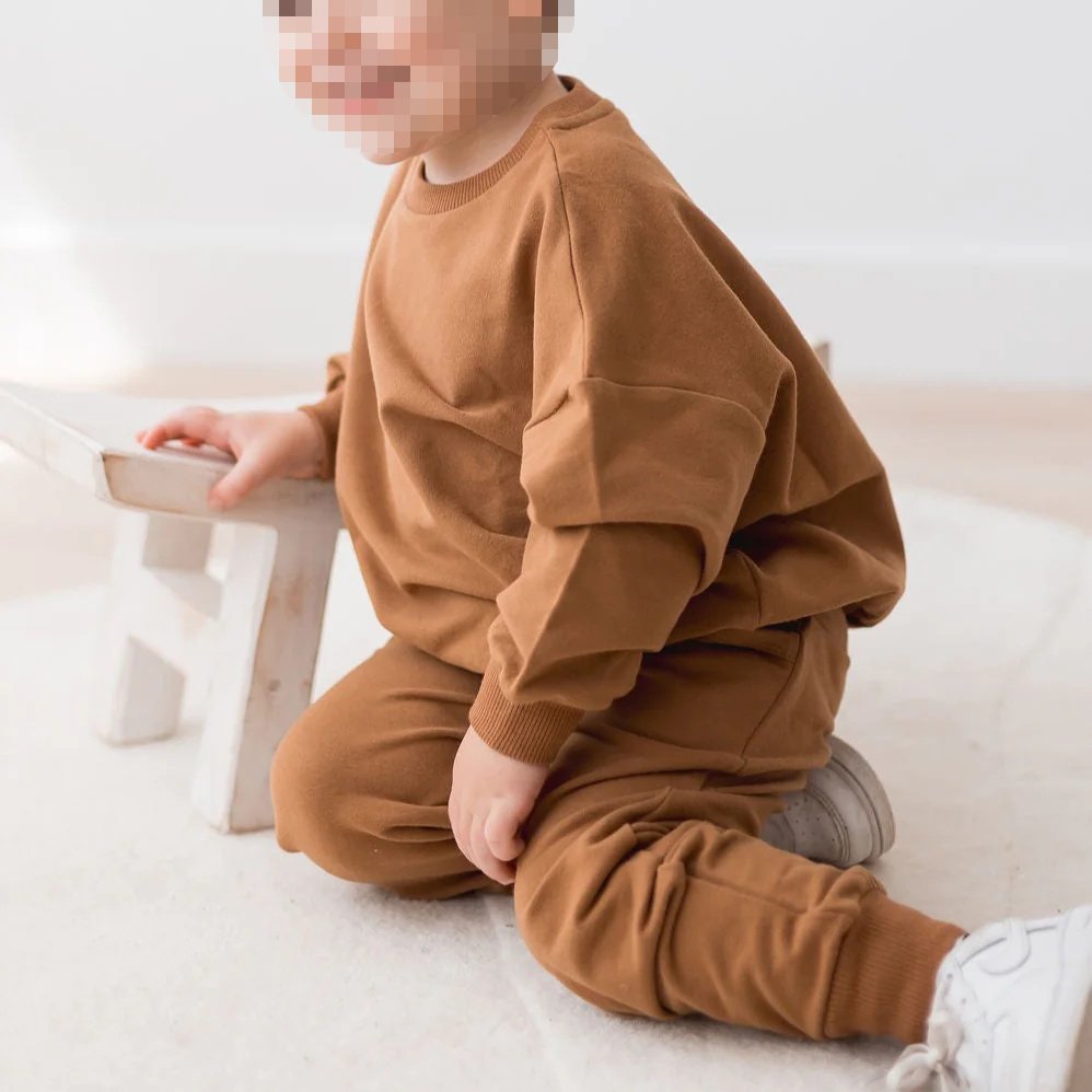 Wholesale Custom Baby 2 Piece Sets Solid Color Kids Clothing Cotton Boys Outfits Tracksuits For Boys