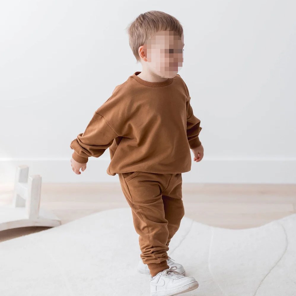 Wholesale Custom Baby 2 Piece Sets Solid Color Kids Clothing Cotton Boys Outfits Tracksuits For Boys