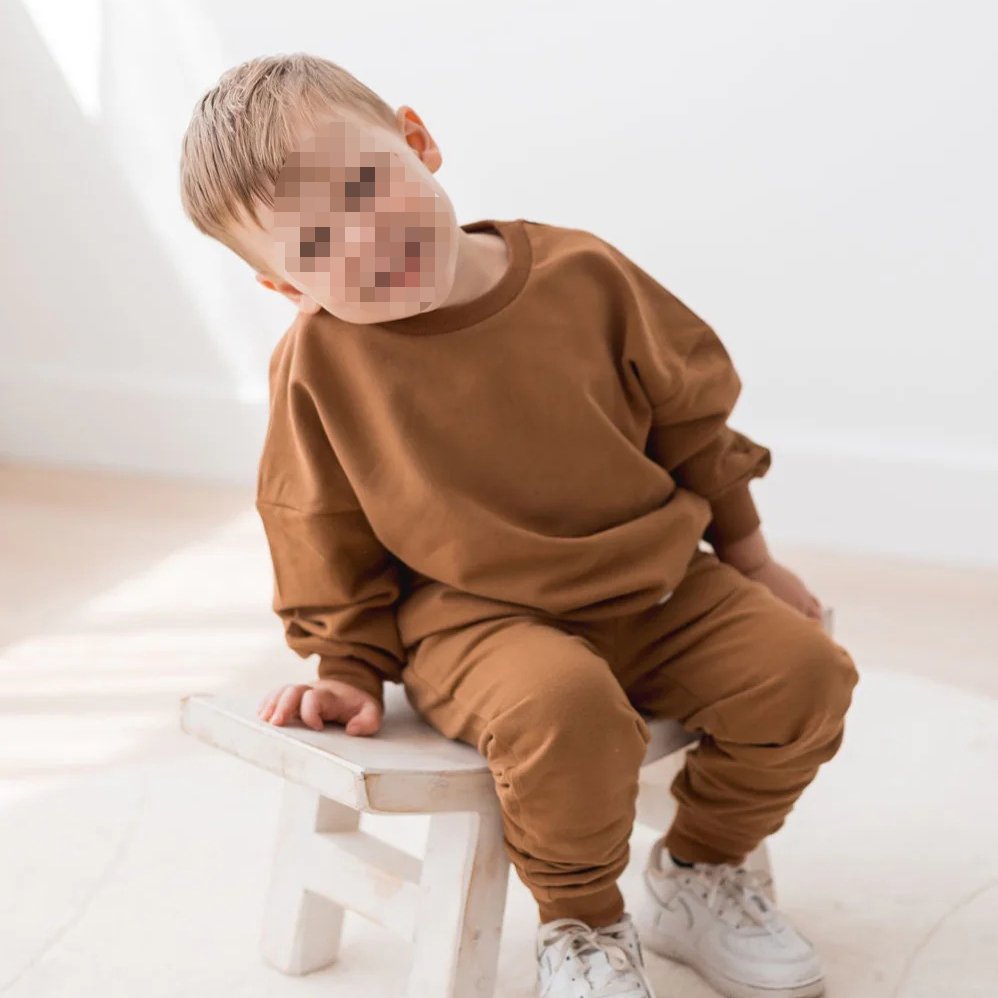 Wholesale Custom Baby 2 Piece Sets Solid Color Kids Clothing Cotton Boys Outfits Tracksuits For Boys