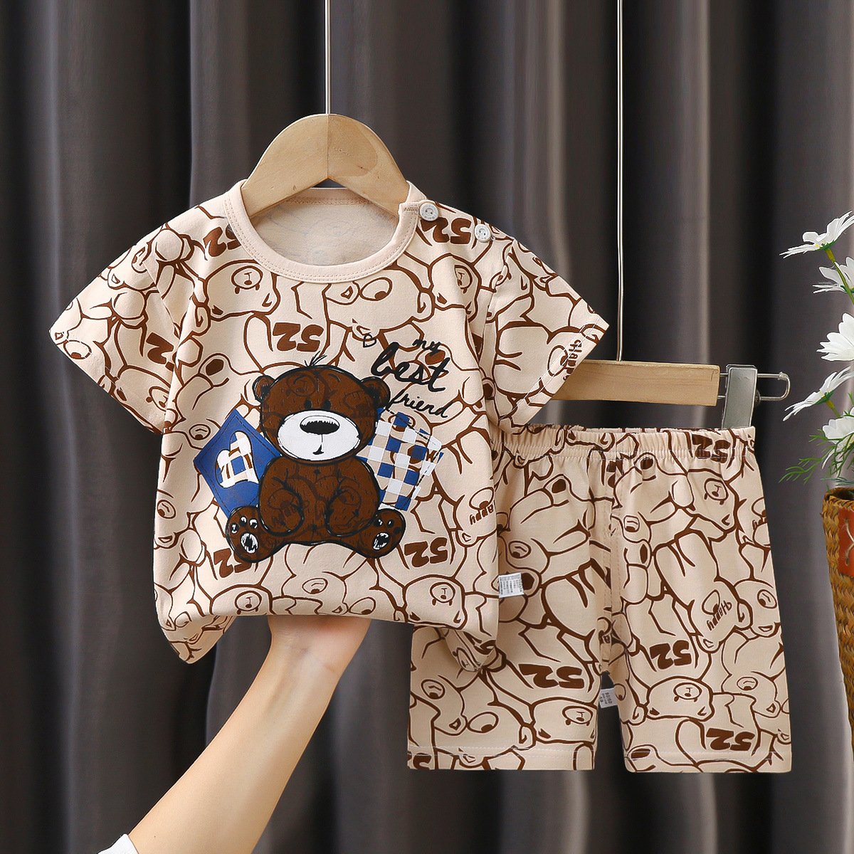2023 Summer Solid Color Cotton Shorts And T Shirt Kids Clothing Sets Custom Baby Boys Clothing Sets 4 To 12 Years Old