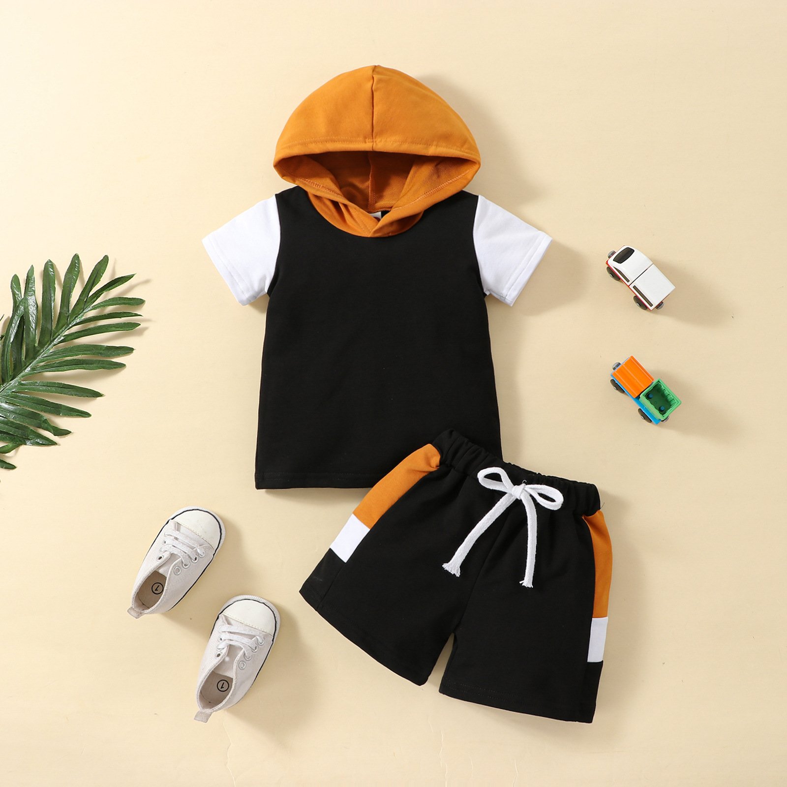 2024New Fashion baby boy summer clothes set new kids hooded t-shirt shorts 2pcs outfit